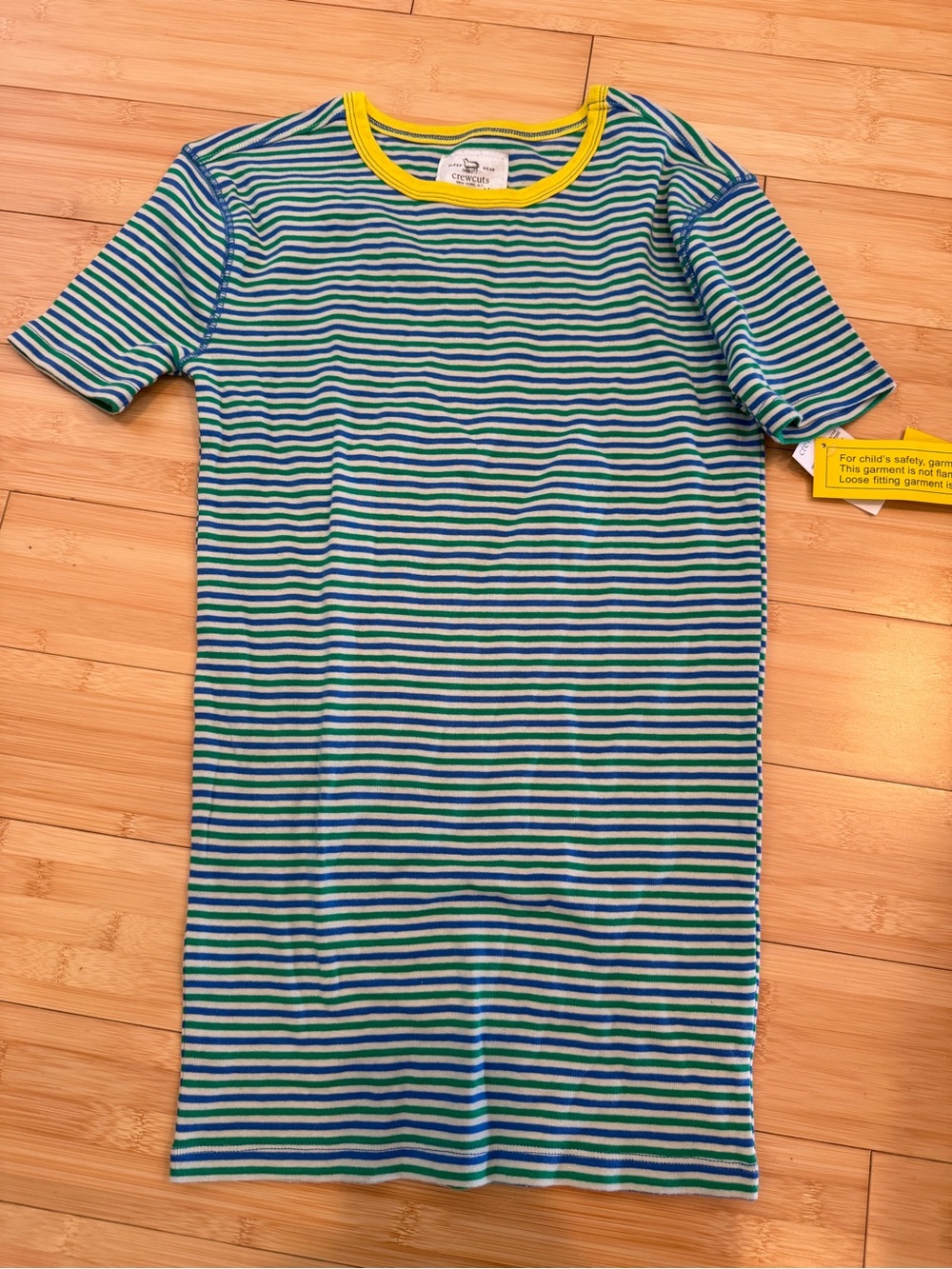 NEW! WITH TAGS! Crewcuts Kids Graphic Ringer Striped Blue/Green Cotton Tee Sz 14